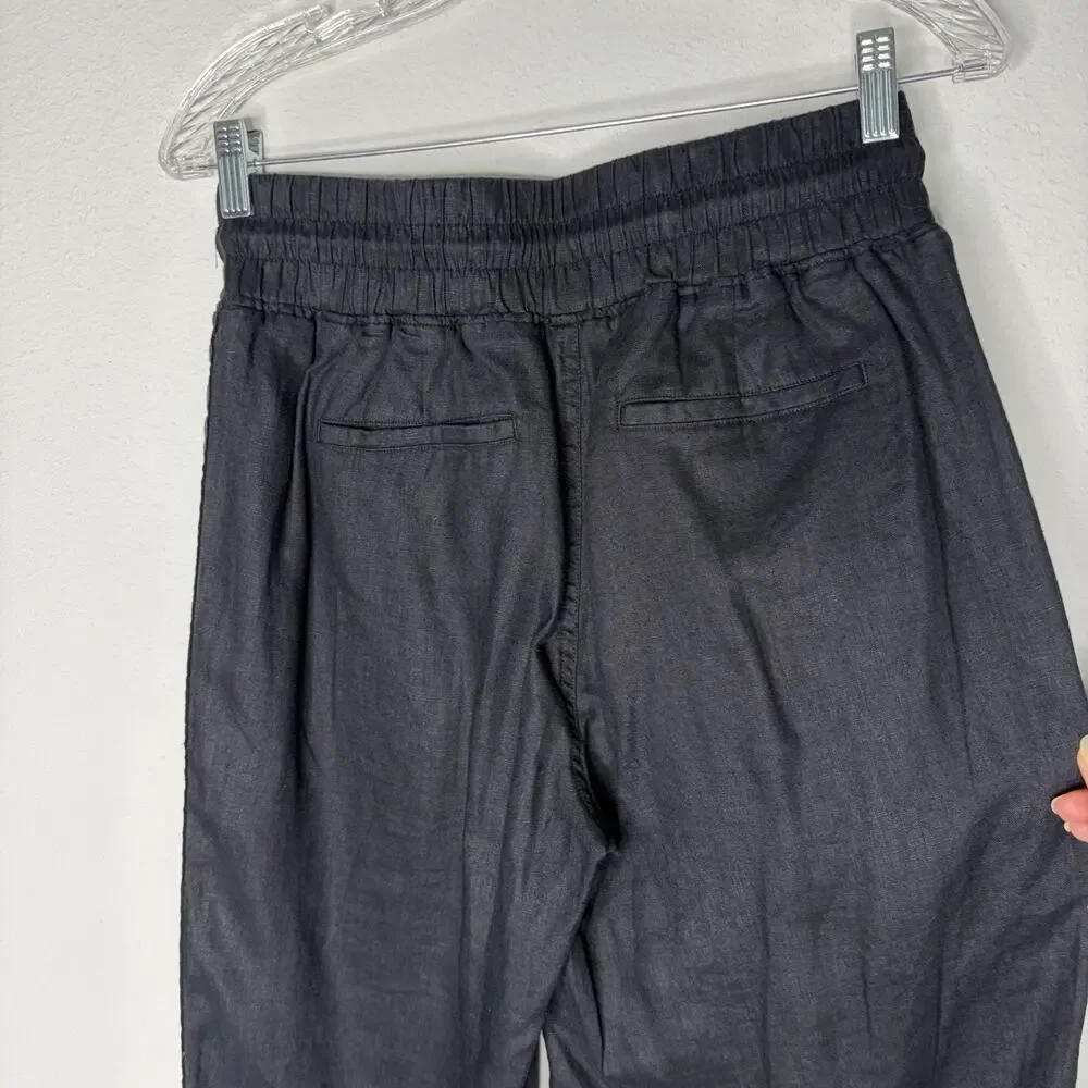 Quince Black 100% European Linen Wide Leg Pants Size S, bohemian, tropical, cool